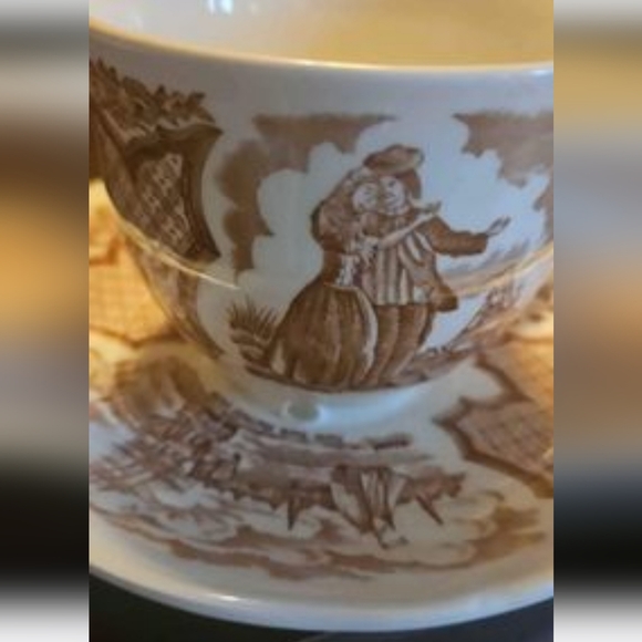 set staffordshire england Fair winds NY harbor 1830 connected China cups Saucers - Picture 5 of 7